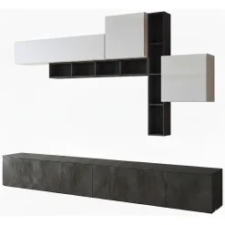 Parete Attrezzata Nero Antracite Bianco 5 Ripiani Modulabile, Apertura Battente, a Ribalta - Ippona