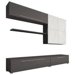 Parete Attrezzata Nero Antracite Bianco Marmo Modulabile 4 Ripiani, 10 Vani - Saluzzo