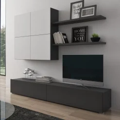 Parete Attrezzata Nero Antracite Bianco Modulabile 6 Ante, set Componibile - Isola