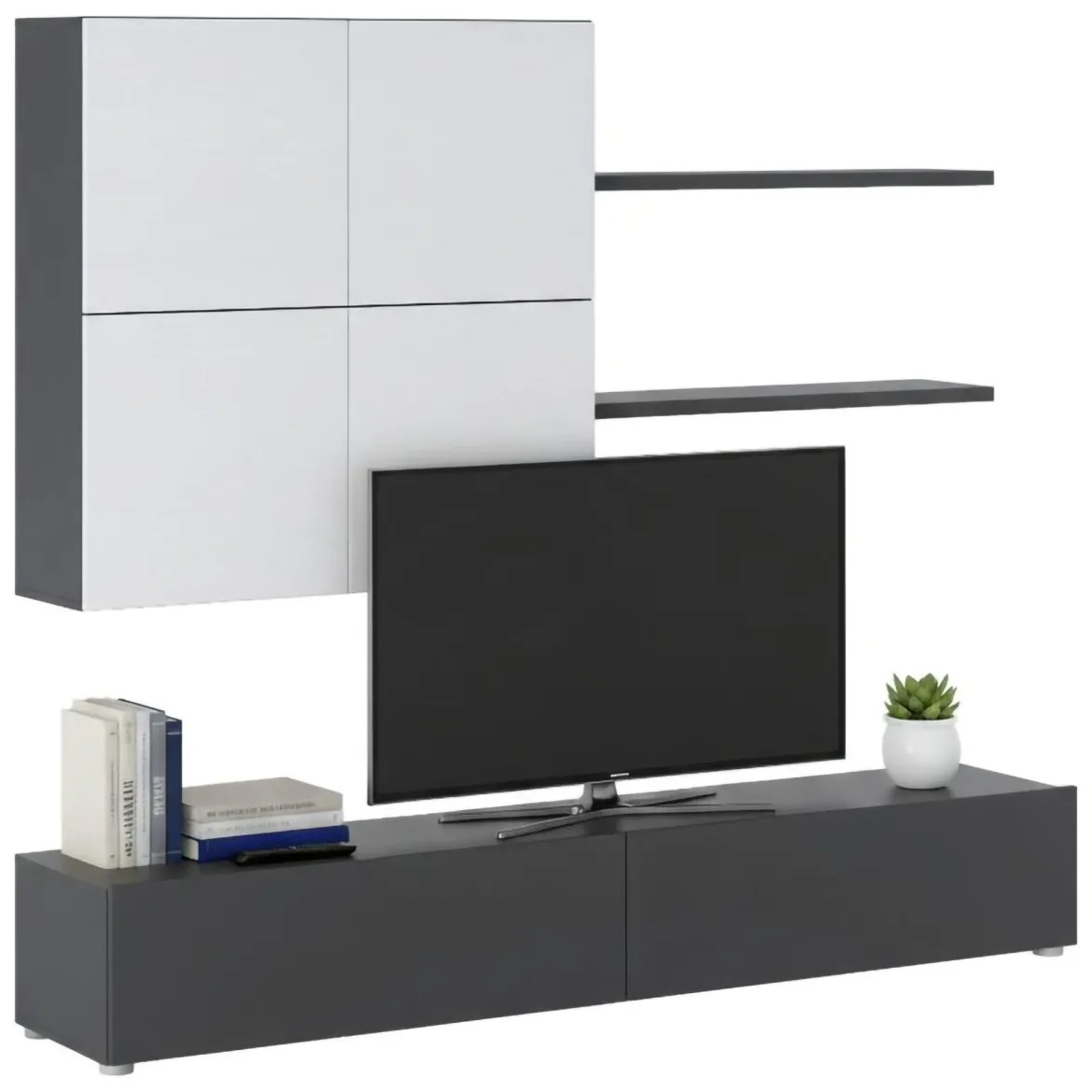 Parete Attrezzata Nero Antracite Bianco Modulabile 6 Ante, set Componibile - Isola