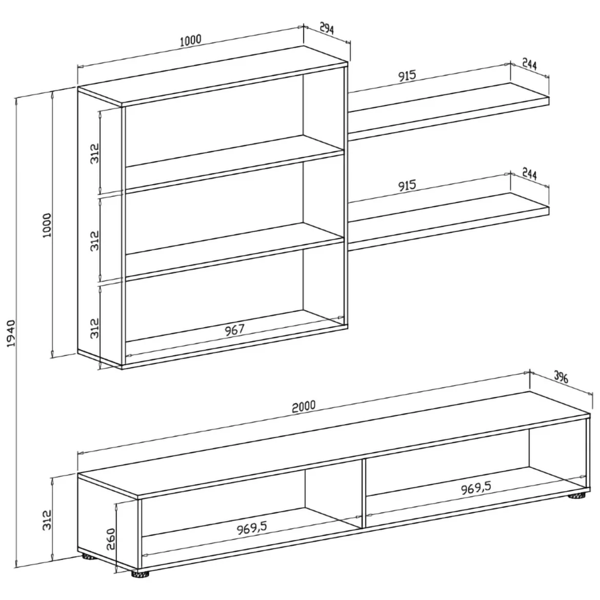 Parete Attrezzata Nero Antracite Bianco Modulabile 6 Ante, set Componibile - Isola