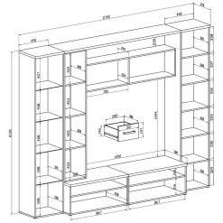Parete Attrezzata Nero Antracite Marrone Pero Modulabile set Componibile, Apertura Standard Made in Italy - Ostana