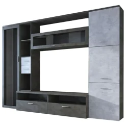 Parete Attrezzata Nero Antracite Marrone Pero Modulabile set Componibile, Apertura Standard Made in Italy - Ostana