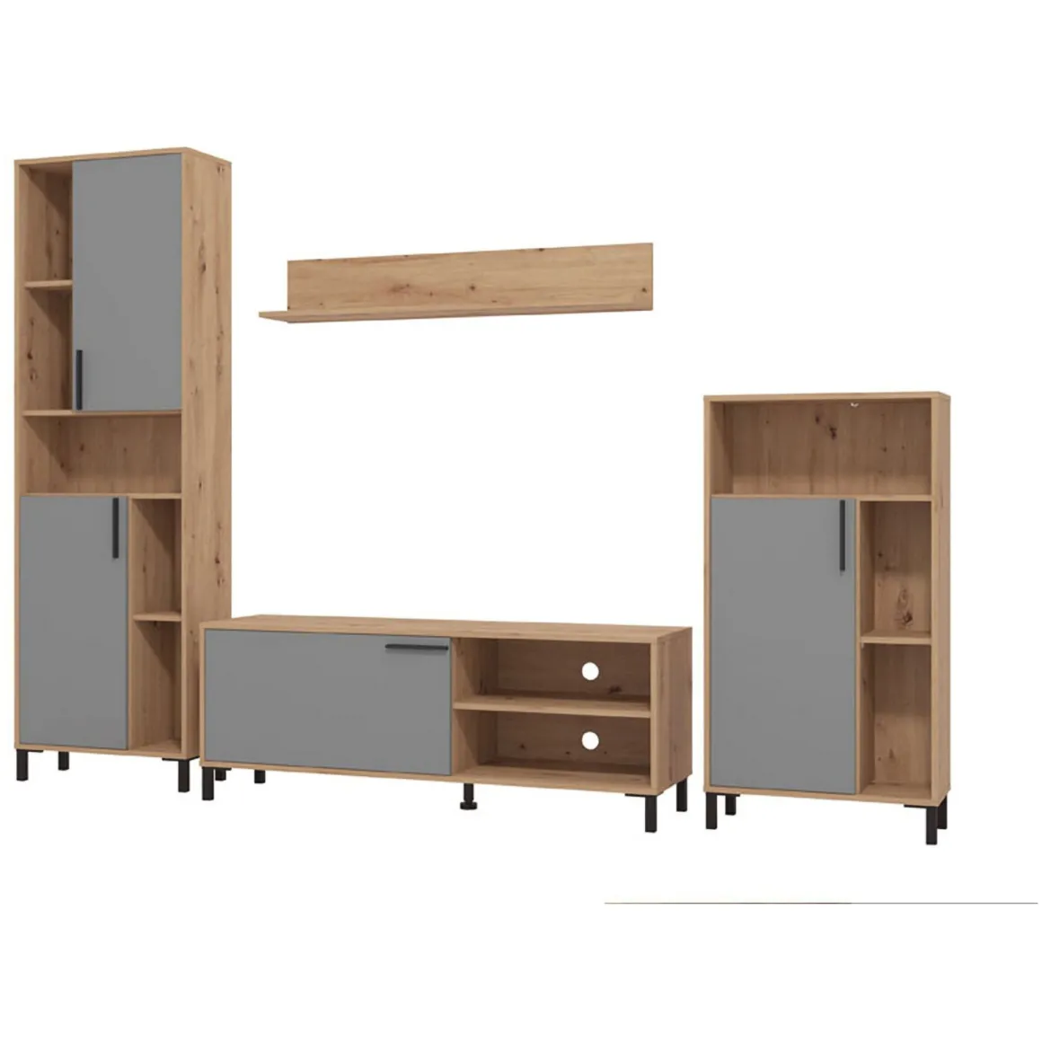 Parete Attrezzata Nero Antracite Marrone Rovere Nodi Modulabile 12 Ripiani 279x38x192.5h cm, 17 Vani - Civitate