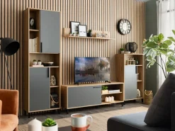 Parete Attrezzata Nero Antracite Marrone Rovere Nodi Modulabile 12 Ripiani 279x38x192.5h cm, 17 Vani - Civitate