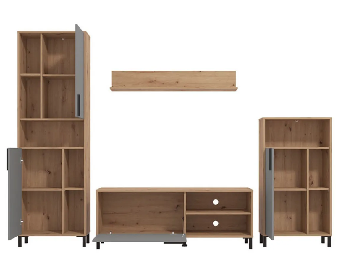Parete Attrezzata Nero Antracite Marrone Rovere Nodi Modulabile 12 Ripiani 279x38x192.5h cm, 17 Vani - Civitate