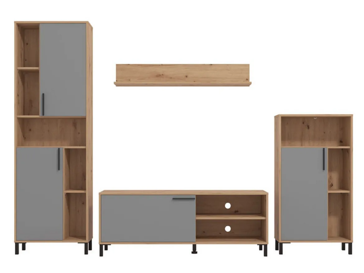 Parete Attrezzata Nero Antracite Marrone Rovere Nodi Modulabile 12 Ripiani 279x38x192.5h cm, 17 Vani - Civitate