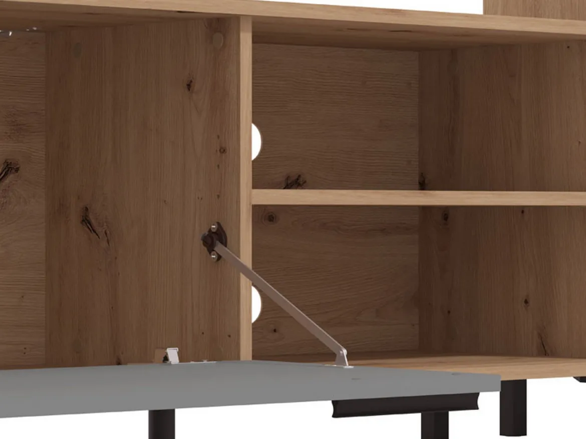 Parete Attrezzata Nero Antracite Marrone Rovere Nodi Modulabile 12 Ripiani 279x38x192.5h cm, 17 Vani - Civitate
