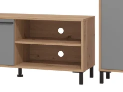 Parete Attrezzata Nero Antracite Marrone Rovere Nodi Modulabile 12 Ripiani 279x38x192.5h cm, 17 Vani - Civitate