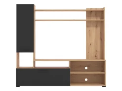 Parete Attrezzata Nero Marrone Rovere Nodi 8 Ripiani 2 Ante 168.5x35x157h cm, 10 Vani - Chieve