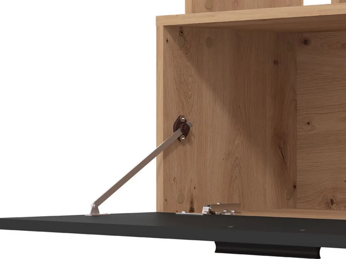 Parete Attrezzata Nero Marrone Rovere Nodi 8 Ripiani 2 Ante 168.5x35x157h cm, 10 Vani - Chieve