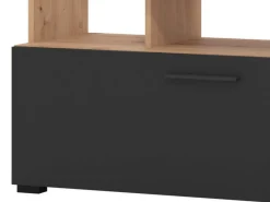Parete Attrezzata Nero Marrone Rovere Nodi 8 Ripiani 2 Ante 168.5x35x157h cm, 10 Vani - Chieve