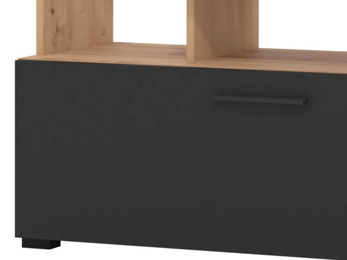 Parete Attrezzata Nero Marrone Rovere Nodi 8 Ripiani 2 Ante 168.5x35x157h cm, 10 Vani - Chieve