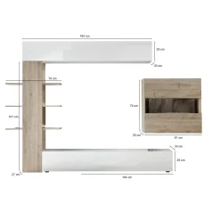 Parete attrezzata smart 295cm bianca lucida e rovere - Aragosta