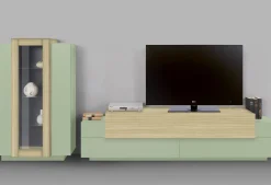 Parete Attrezzata Verde Modulabile 10 Ripiani 280x45x120.5h cm, Apertura a Ribalta, Battente - Lazzate