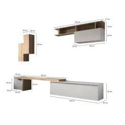 Parete salotto 4 ante 290cm rovere e grigia chiaro - Chris