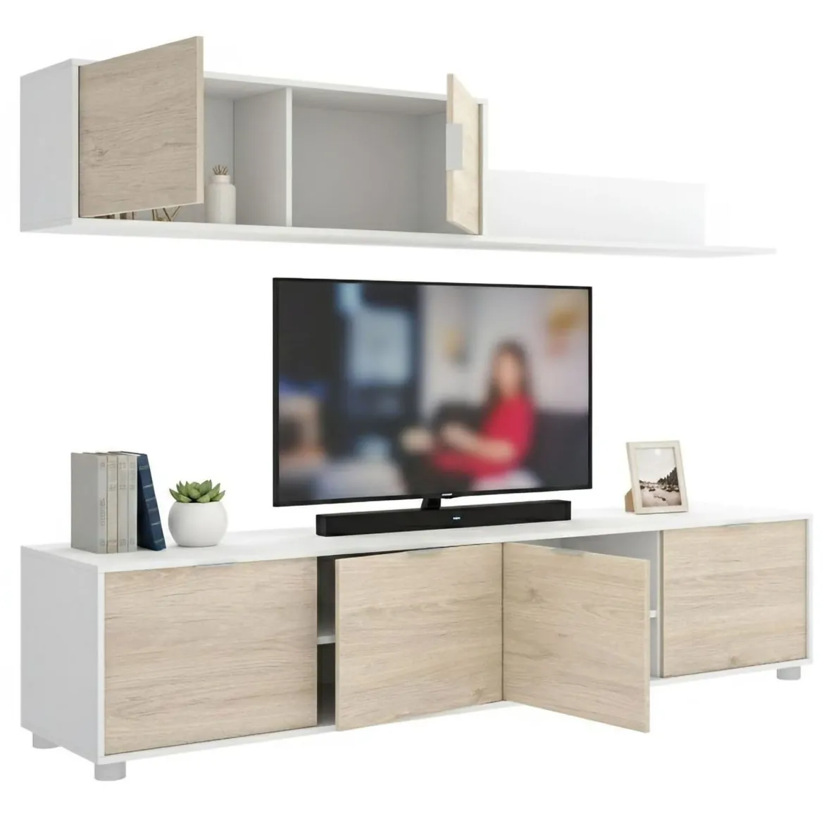 Parete salotto classica 200cm bianca e rovere - Winnie