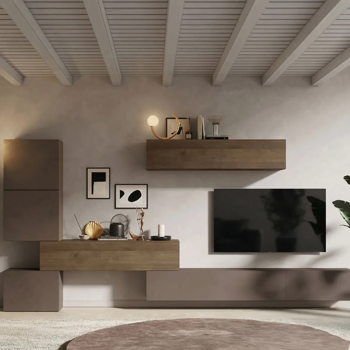 Parete salotto classica 340cm bronzo e noce - Lingling
