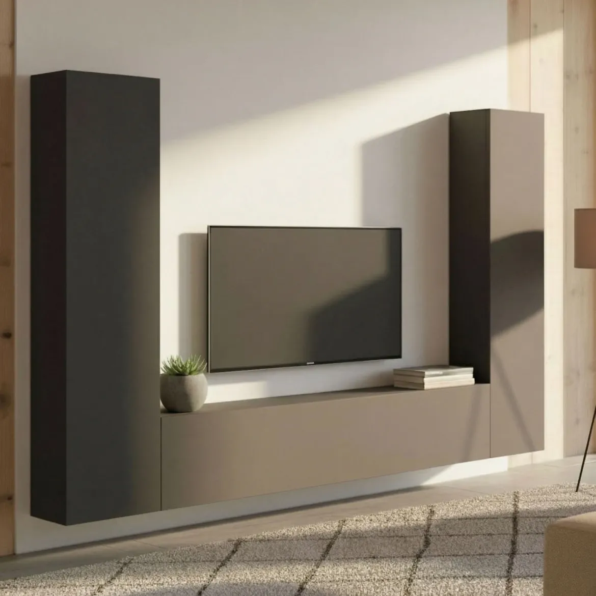 Parete salotto in legno 260cm antracite - Natasha