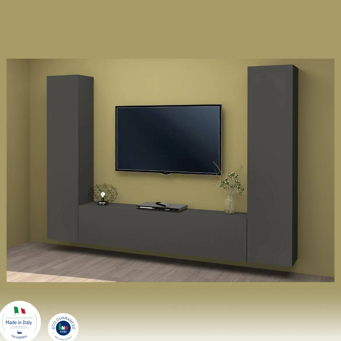Parete salotto in legno 260cm antracite - Natasha