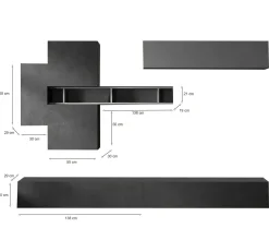 Parete salotto in legno e metallo 276cm bianca lucida e rovere - Barumini