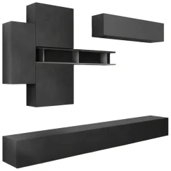 Parete salotto in legno e metallo 276cm bianca lucida e rovere - Barumini