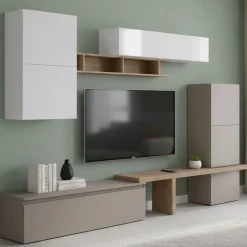 Parete salotto in legno e metallo 290cm bronzo e noce - Nana