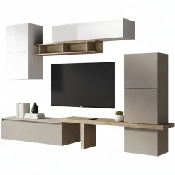Parete salotto in legno e metallo 290cm bronzo e noce - Nana