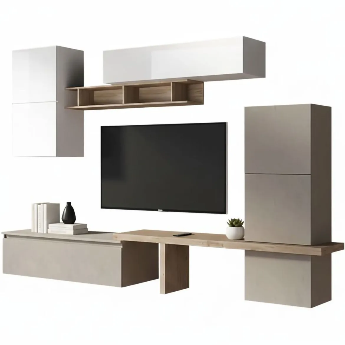 Parete salotto in legno e metallo 290cm bronzo e noce - Nana