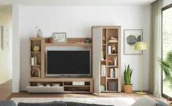 Parete salotto moderna 262cm bianca lucida e rovere - Tony