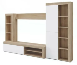 Parete salotto moderna 262cm bianca lucida e rovere - Tony