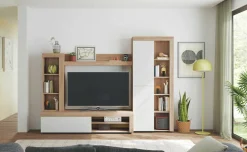 Parete salotto moderna 262cm bianca lucida e rovere - Tony