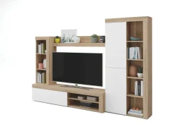 Parete salotto moderna 262cm bianca lucida e rovere - Tony