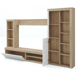 Parete salotto moderna 262cm bianca lucida e rovere - Tony