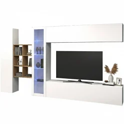 Parete salotto moderna 280cm bianca lucida e acero - Alessano