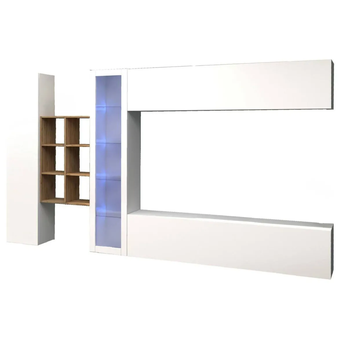 Parete salotto moderna 280cm bianca lucida e acero - Alessano