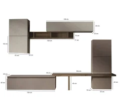 Parete salotto moderna 290cm bronzo e grigia - Tammy