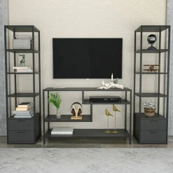 Parete salotto multifunzione 198cm nera e antracite - Felion