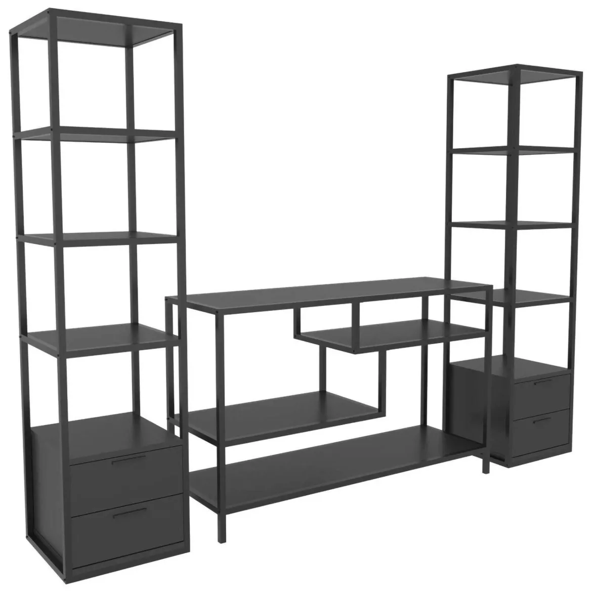 Parete salotto multifunzione 198cm nera e antracite - Felion