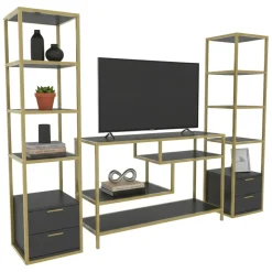 Parete salotto multifunzione 198cm oro e antracite - Felion