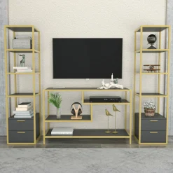 Parete salotto multifunzione 200cm bianca e rovere - Ailano