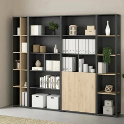 Parete salotto multifunzione 240cm rovere e grigia - Litvjak