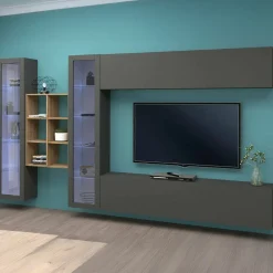 Parete salotto 18 ripiani 280cm antracite e acero - Alezio