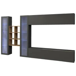 Parete salotto 18 ripiani 280cm antracite e acero - Alezio