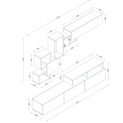 Parete salotto smart 210cm bianca - HuaMulan