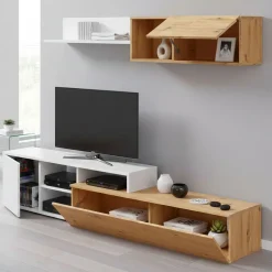 Parete soggiorno moderna 220cm legno e bianca - Aligator