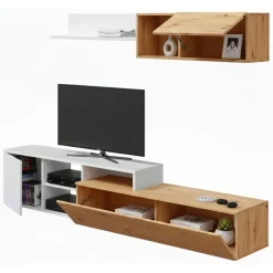 Parete soggiorno moderna 220cm legno e bianca - Aligator