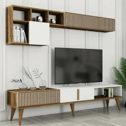 Parete soggiorno moderna 180cm noce e bianca - Ostro