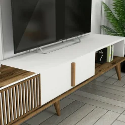 Parete soggiorno moderna 180cm noce e bianca - Ostro