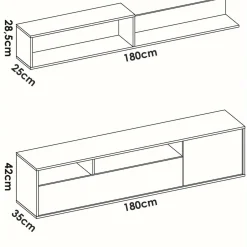Parete soggiorno multifunzione 180cm bianca e rovere - Jelawat